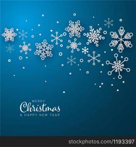 Retro simple Christmas card with white snowflakes on blue background. Retro simple Christmas card