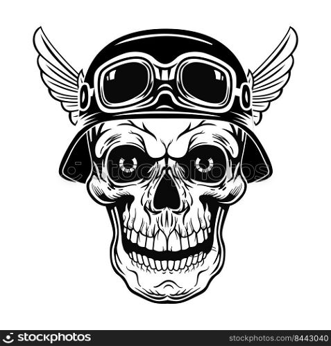 Retro skull in helmet with wings vector illustration. Vintage dead head of soldier. Tattoo design and rebel community concept can be used for retro template, banner or poster