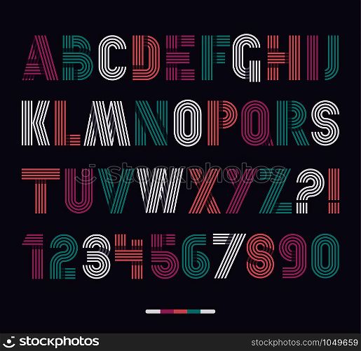 Retro stripes funky fonts set,trendy elegant retro style design. Vector design.