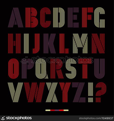 Retro stripes funky fonts set, trendy elegant retro style design. Vector design.. Retro stripes funky fonts set