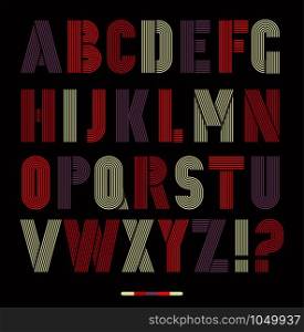 Retro stripes funky fonts set, trendy elegant retro style design. Vector design.. Retro stripes funky fonts set