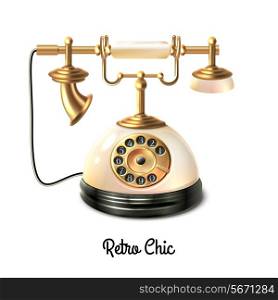 Retro style antique telephone with wire connection isolated on white background vector illustration