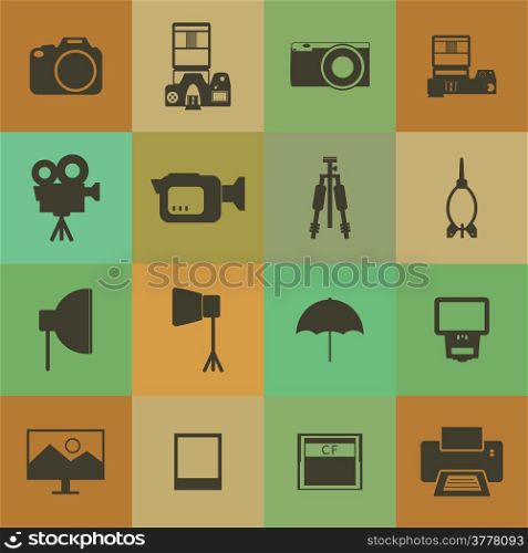 Retro style Camera and accessory icons vector set.