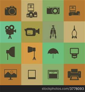 Retro style Camera and accessory icons vector set.