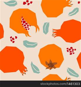 Retro Style Collage Pomegranate Pattern with Beige Background