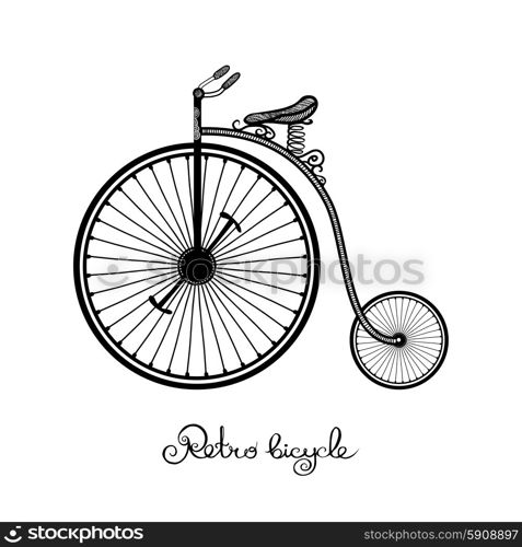 Retro style hand drawn circus bicycle with big front wheel vector illustration. Retro Style Bicycle