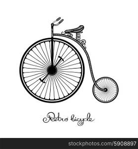 Retro style hand drawn circus bicycle with big front wheel vector illustration. Retro Style Bicycle