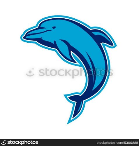 Retro style illustration of a blue Dolphin jumping on isolated background.. Blue Dolphin Jumping Retro