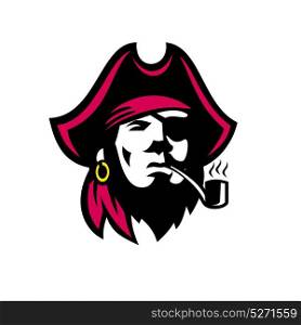 Retro style illustration of a Buccaneer pirate with Smoking Pipe viewed from front on isolated background.. Buccaneer Smoking Pipe Retro