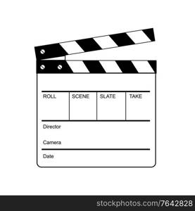 Retro style illustration of a clapperboard, clapper, clapboard or cue card, a device used in filmmaking and video production to assist in synchronizing of picture and sound done in black and white.. Movie Clapperboard Clapper, Clapboard Cue Card Clacker Slate Board or Slapperboard Retro Black and White