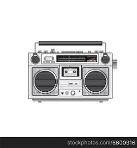 Retro style illustration of a retro vintage portable radio cassette recorder player viewed from front on isolated white background.. Vintage Portable Radio Cassette Player Retro