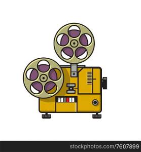 Retro style illustration of a vintage movie film reel projector viewed from side done in full color on isolated background.. Vintage Movie Film Projector Retro Full Color