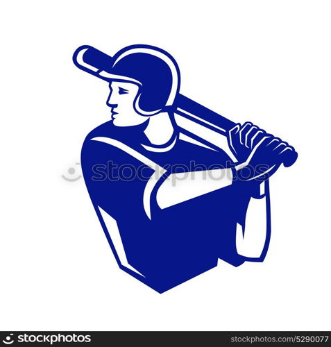 Retro style illustration of an American Baseball Player Batting viewed from Side on isolated background.. American Baseball Player Batting Side Retro