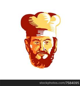 Retro style illustration of had of a hipster cook, chef or baker with beard or facial hair viewed from front on isolated background.. Hipster Cook Chef Beard Retro