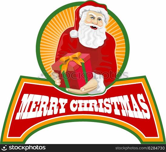 Retro style illustration of santa claus saint nicholas father christmas on isolated white background with words Merry Christmas.