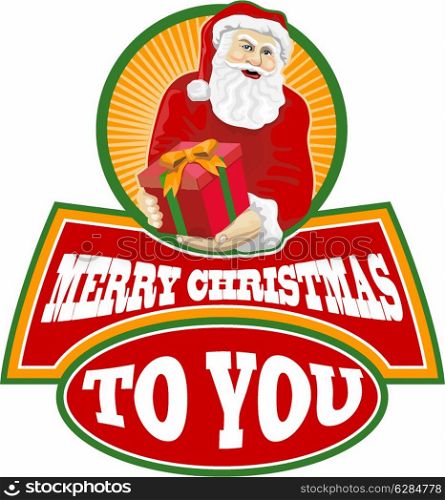 Retro style illustration of santa claus saint nicholas father christmas on isolated white background with words Merry Christmas to you.