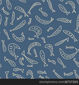 Retro style monochrome fishes seamless pattern. Perfect print for tee, paper, textile and fabric. Animalistic vector background for decor and design.