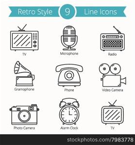 Retro Style Objects Line Icons