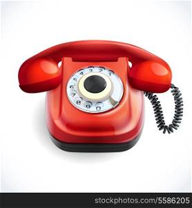 Retro style red color telephone with wire connection isolated on white background vector illustration