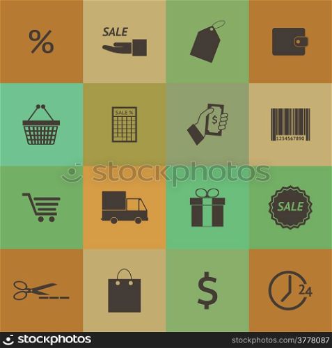 Retro style Shopping icons set vector set.