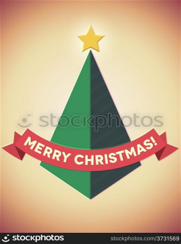 Retro styled geometric christmas tree with ribbon