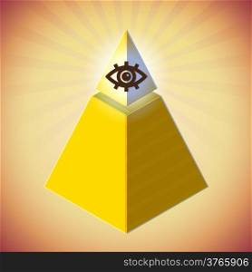 Retro styled poster with all seeing eye and golden pyramid
