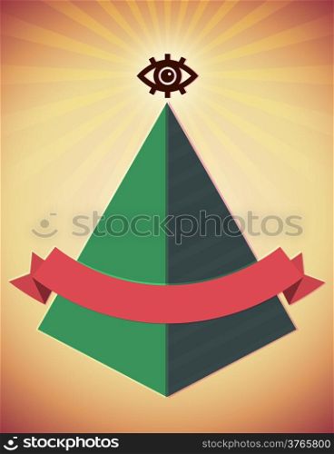 Retro styled poster with all seeing eye and pyramid