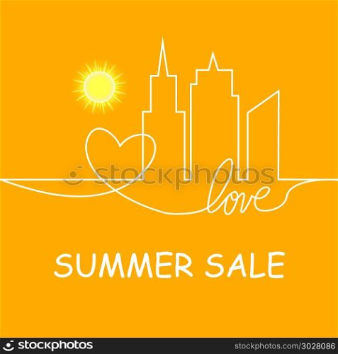 Retro Summer Sale Vector Illustration of Abstract Town and heart and love in continuous drawing lines in Flat Design Style. Retro Summer Sale Vector Illustration of Abstract Town and heart and love in continuous drawing lines in Flat Design Style.