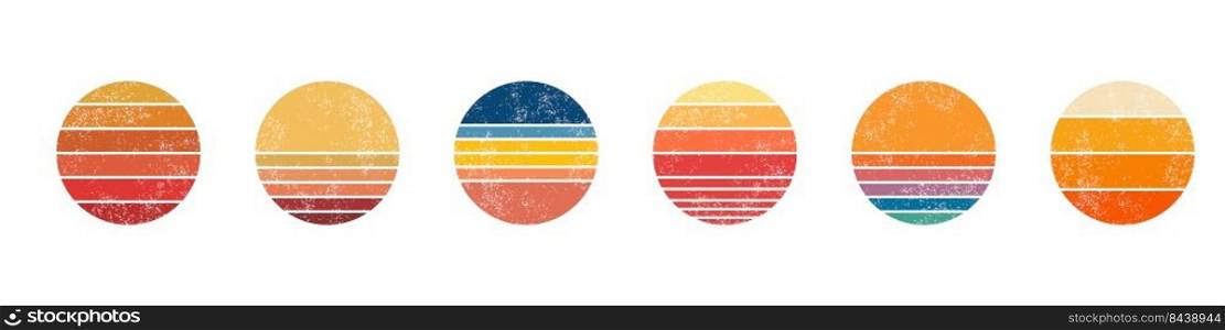 Retro sunset collection icon set
