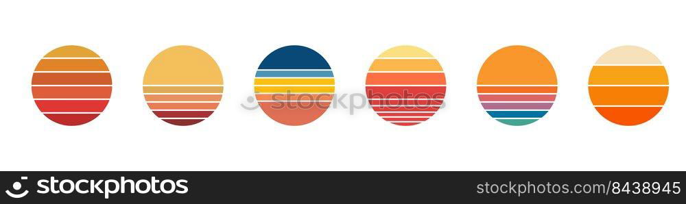 Retro sunset collection icon set