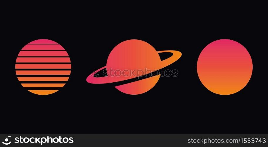 Retro Sunset in 80s- 90s style. Space futuristic background. Template design for sci-fi abstract concept. Vector illustration.. Retro Sunset in 80s- 90s style. Space futuristic background. Template design for sci-fi abstract concept.