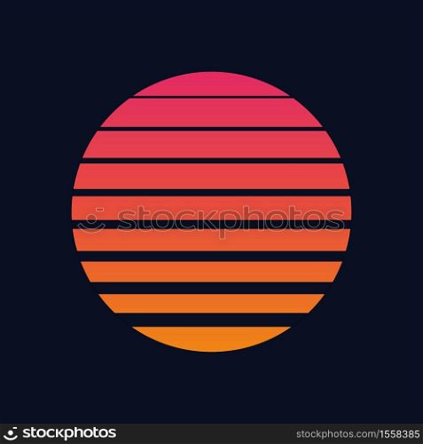 Retro Sunset in 80s- 90s style. Space futuristic background. Template design for sci-fi abstract concept. Vector illustration.. Retro Sunset in 80s- 90s style. Space futuristic background. Template design for sci-fi abstract concept.