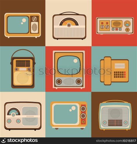 Retro technology over colorful background vector illustration