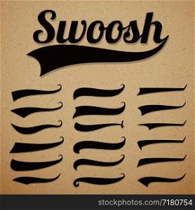 Retro texting tails. Swooshes swishes, swooshes and swashes for vintage baseball vector typography. Illustration of swoosh and swash, swish and swirl collection. Retro texting tails. Swooshes swishes, swooshes and swashes for vintage baseball vector typography