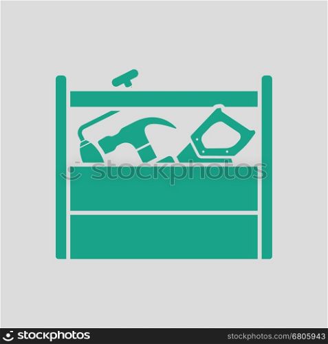 Retro tool box icon. Gray background with green. Vector illustration.