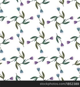 Retro tulip flower seamless pattern isolated on white background. Decorative floral ornament wallpaper. Botanical design. For fabric design, textile print, wrapping, cover. Vintage vector illustration. Retro tulip flower seamless pattern isolated on white background.