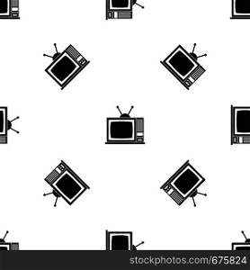 Retro TV pattern repeat seamless in black color for any design. Vector geometric illustration. Retro TV pattern seamless black