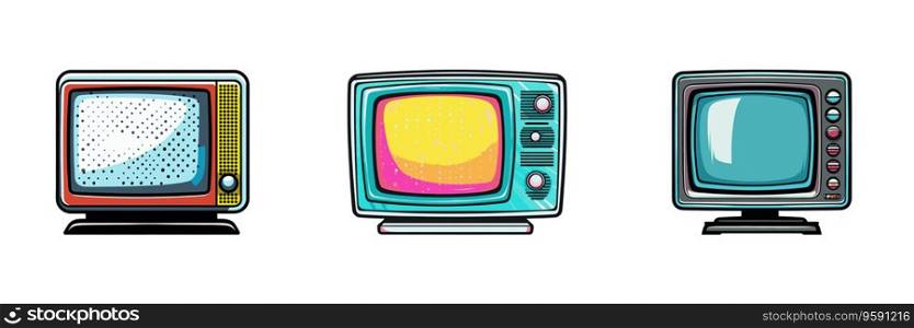 Retro tv set icon. Cartoon vector illustration.