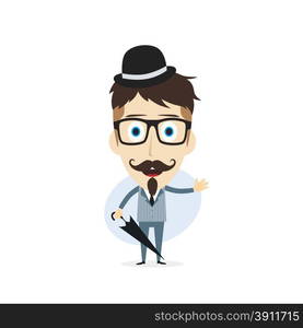 retro umbrella gentleman cartoon character theme vector art illustration. retro umbrella gentleman