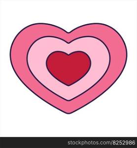 Retro Valentine Day icon heart. Love symbols in the fashionable pop line art style. The figure of a heart in soft pink, red and coral color. Vector illustration isolated on white. Retro Valentine Day icon heart. Love symbols in the fashionable pop line art style. The figure of a heart in soft pink, red and coral color. Vector illustration isolated on white.