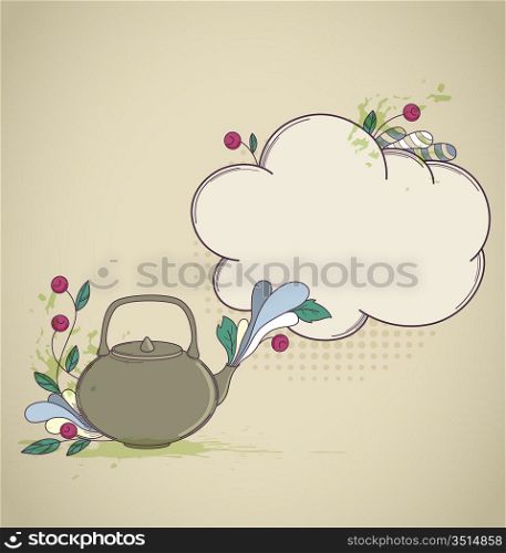 Retro vector hand drawn teapot and place for text