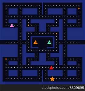Retro video game square. Old arcade video game design. Abstract monster racing. Vector illustration.