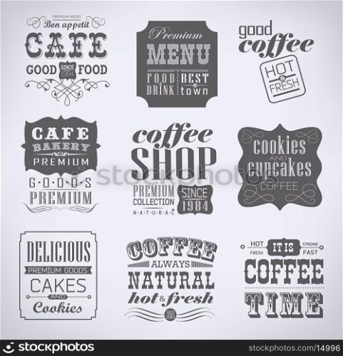 Retro vintage bakery labels and typography, coffee shop, cafe, menu design elements, calligraphic