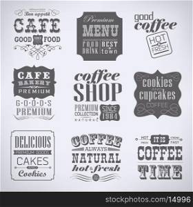 Retro vintage bakery labels and typography, coffee shop, cafe, menu design elements, calligraphic