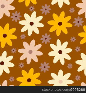 Retro Vintage boho spring pattern with flowers in 60s style. Retro Vintage boho spring floral pattern in 60s style