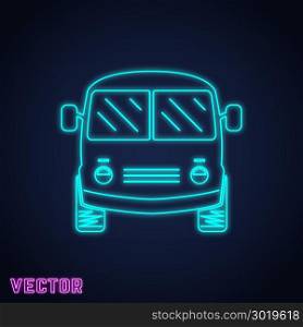 Retro vintage bus sign neon light design. Vector illustration.. Retro vintage bus sign neon light design