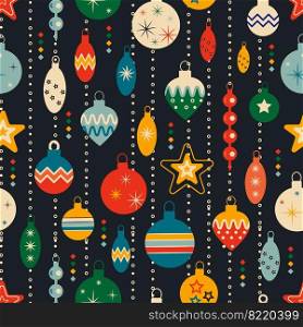 Retro vintage Christmas pattern with tree toys. Christmas seamless background. Retro Christmas pattern with tree toys. Christmas seamless background