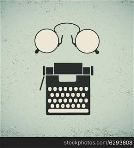 Retro vintage collage of a typewriter and eyeglasses