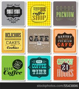 Retro vintage colored bakery labels and typography, coffee shop, cafe, menu design elements, calligraphic