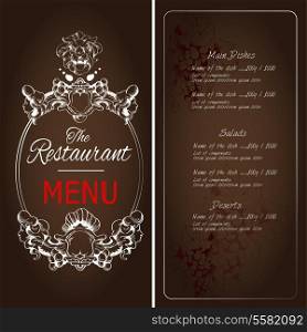 Retro vintage restaurant menu dark background template with lion decoration vector illustration